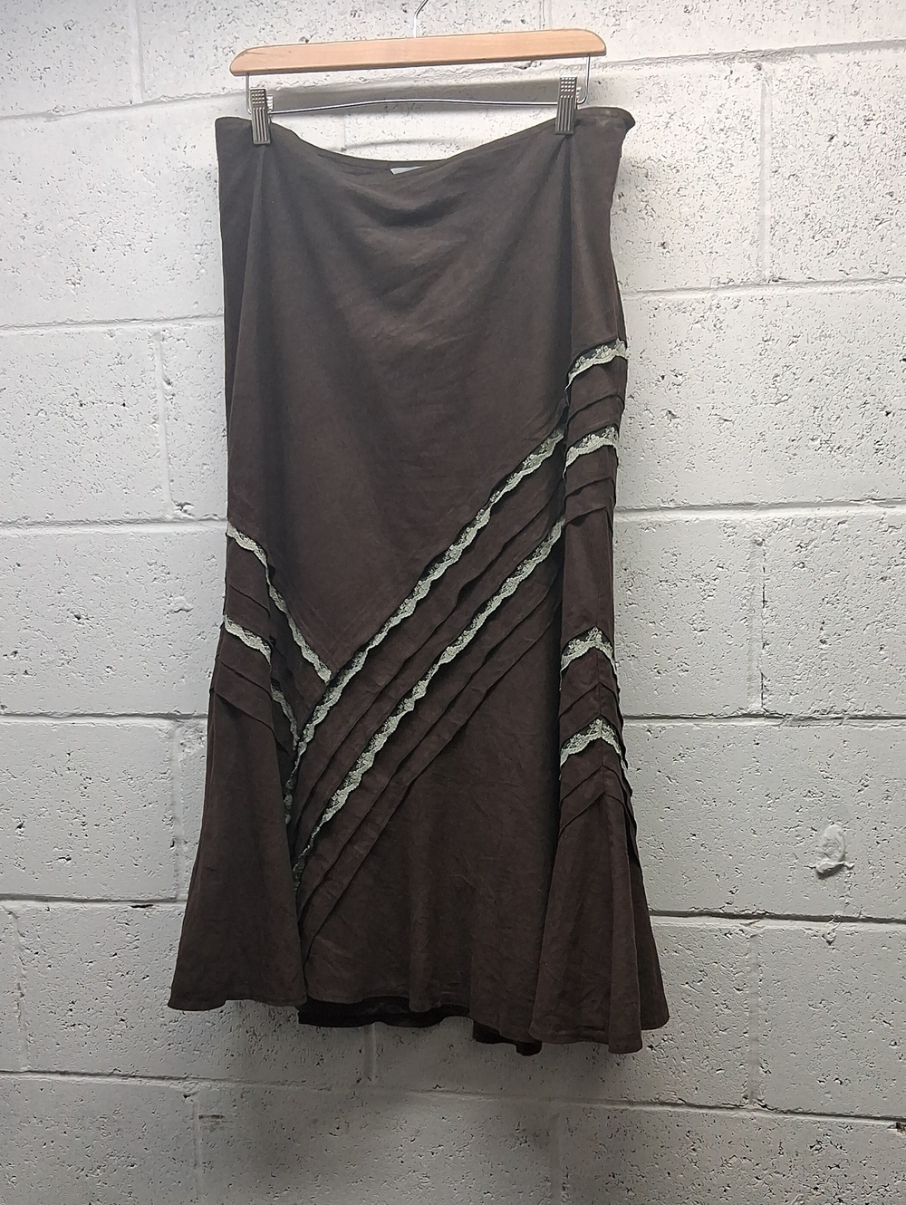 Womens per una Brown Maxi Skirt with Cream Lace Panels
